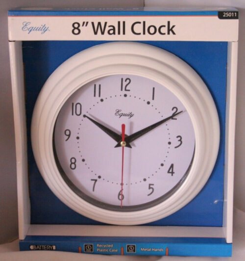 8" Round Wall Clock by Equity Battery Operated, White Model 25011 SHIP FROM USA
