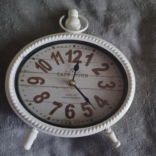 8" Tall Oval Face Decoration Desk Table Freestanding Cafe Tour White Metal Clock