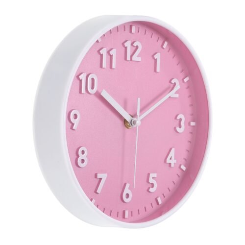 8" Wall Clock 3D Number Quartz Silent Round Wall Clocks Pink