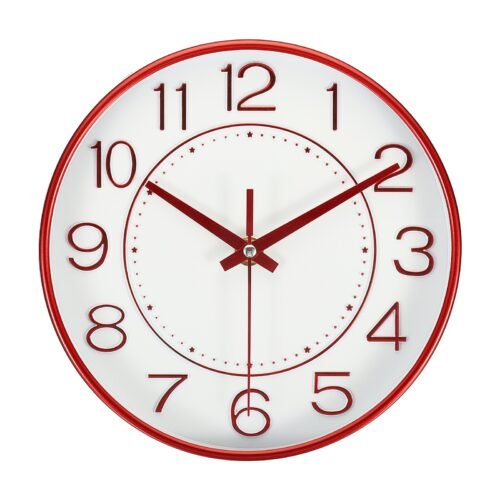 8" Wall Clock Battery Operated Silent Non-Ticking Round Modern Clock Red