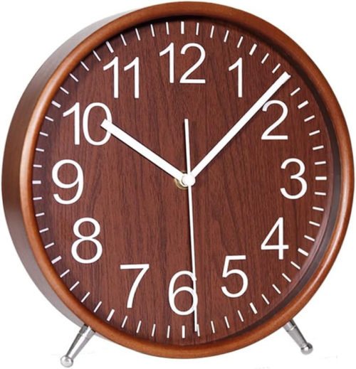 8'' Wood Desk Clock Battery Operated for Living Room Decor Non Ticking Silent Wa