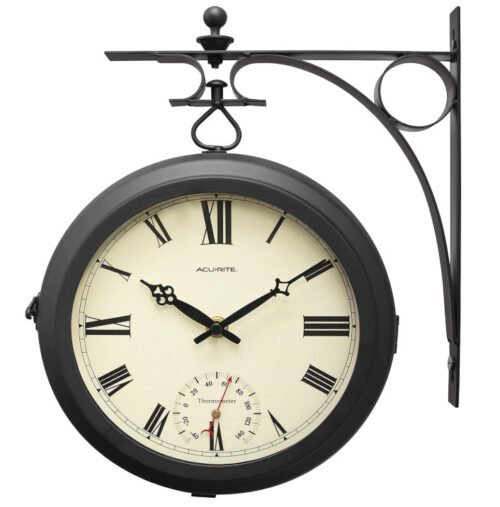 9-Inch Indoor/Outdoor Double-Sided Hanging Clock with 360-Degree Spin Functional