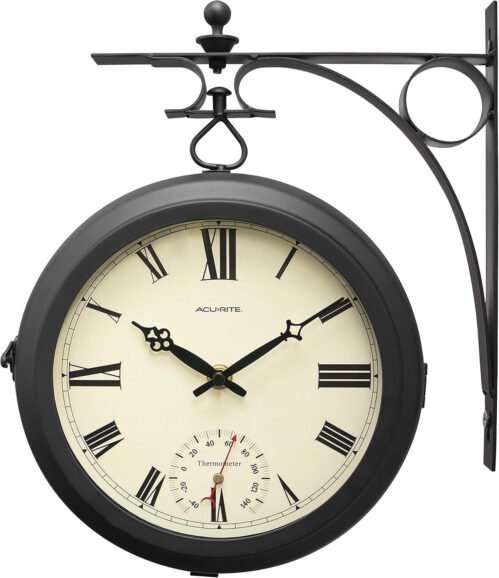 9-Inch Indoor/Outdoor Double-Sided Hanging Clock with 360-Degree Spin Functional