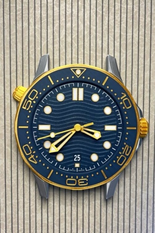 9-inch Wall Clock - Retro Luxury Wristwatch Navy Gold Diver Style