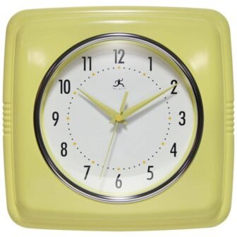 9.25 in. Retro Square Yellow Resin Wall Clock