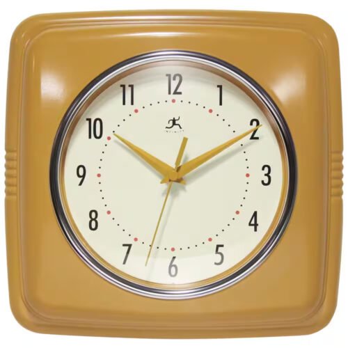 9.25" Retro Square Saffron Resin Wall Clock Non-ticking Quiet Quartz Movement