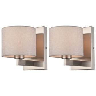 9.41 in. 2-Light Brushed Nickel Modern Wall Sconce with Standard Shade