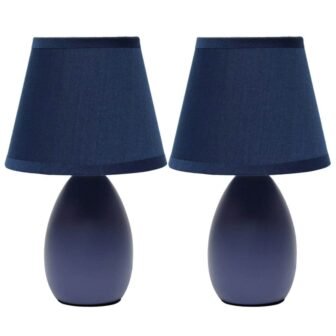 9.45 in. Blue Traditional Petite Ceramic Oblong Bedside Table Desk Lamp Set...