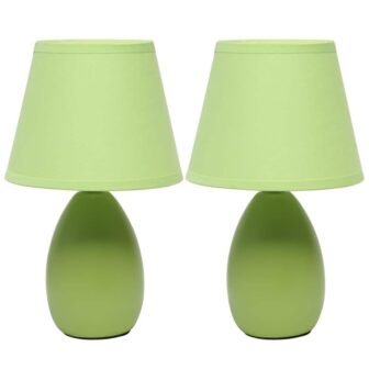 9.45 in. Green Traditional Petite Ceramic Oblong Bedside Table Desk Lamp Set...