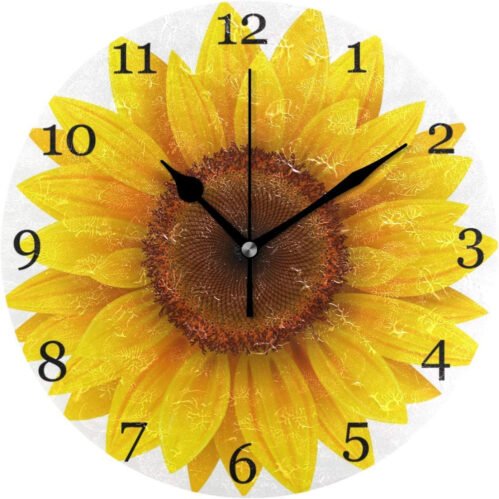 9.5 Inch Cute Sunflower Wall Clock Silent Non-Ticking Yellow Flower Round Wall