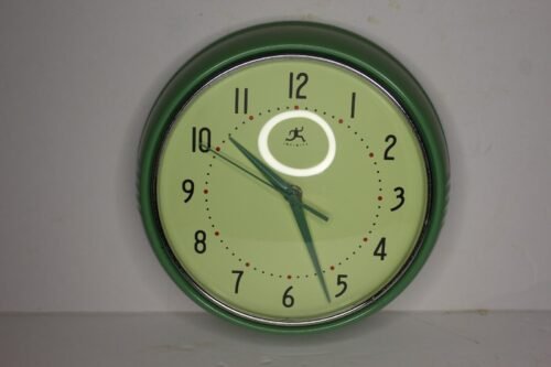 9.5" Infinity Retro 1950's Style Round Living Room Kitchen Green Wall Clock