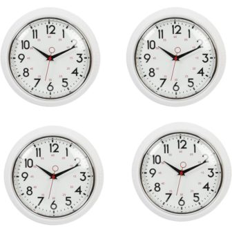 9.5 in.in Analog Glass Wall Clock White, (4 Pack)
