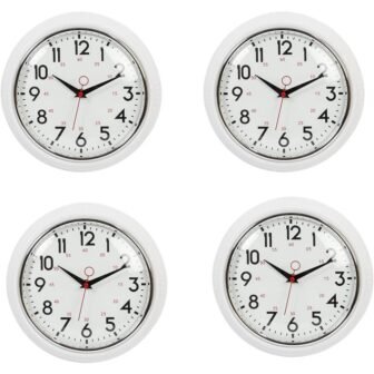 9.5 in.in Analog Glass Wall Clock White, (4 Pack)