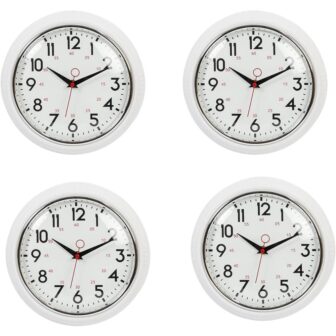 9.5 in.in Analog Glass Wall Clock White, (4 Pack)