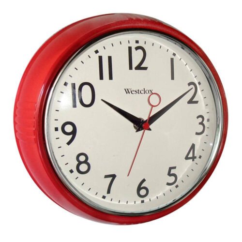 9.5 In. Red Retro Wall Clock – Vintage Battery Operated Home Decor