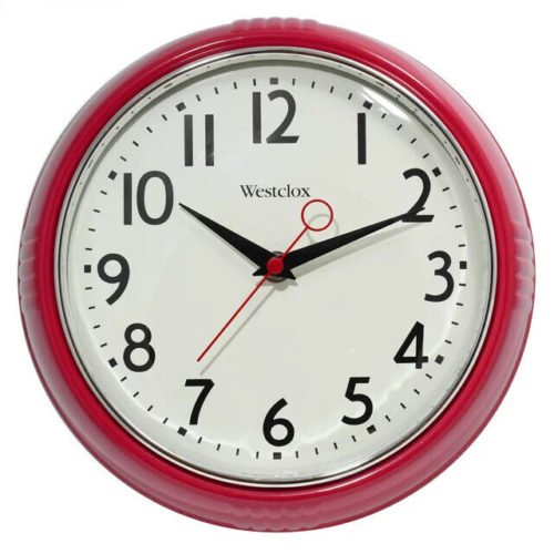 9.5" Red Retro 1950s Convex Glass Lens Analog Quartz Accurate Wall Clock