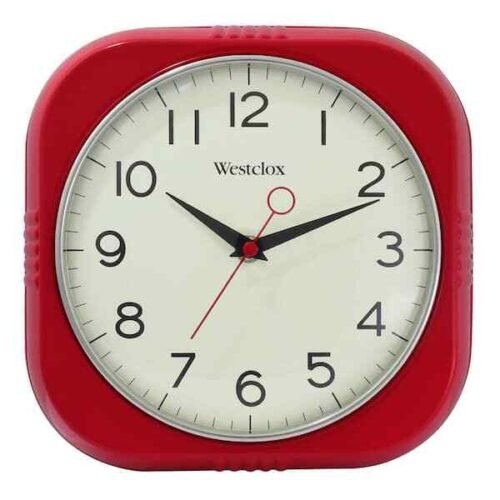 9.5" Red Square Retro Silent Wall Clock Battery Operated Home Desk Indoor Clocks