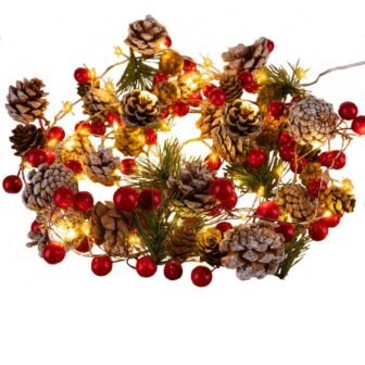 9 .8 ft. Artificial Christmas Pine Lighted Garland Decor Red Berry Pine...