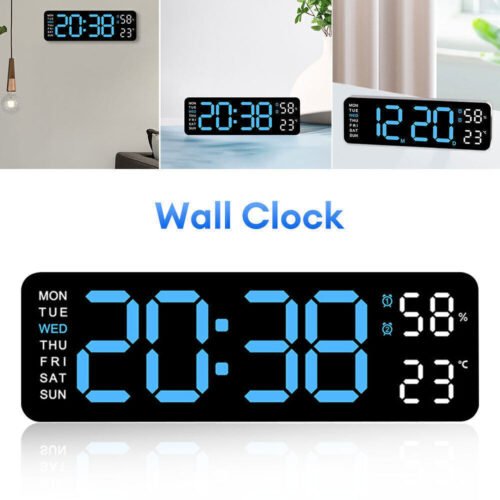 9" Digital LED Desk Alarm Clock Large LCD Display Wall Clocks Temperature Date