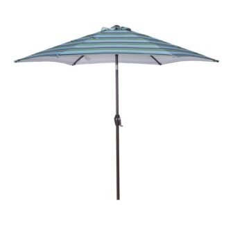 9 ft. Steel Market Tilt Patio Umbrella in Green Stripes with Crank