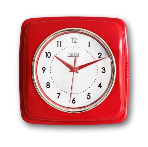 9 inch Retro Red Color Indoor Wall Clock, Battery Operated Square Clock Decor