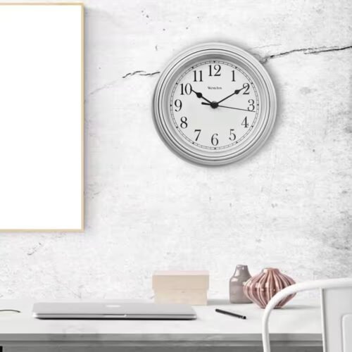 9 In. Simplicity Wall Clock with Bezel and Silver