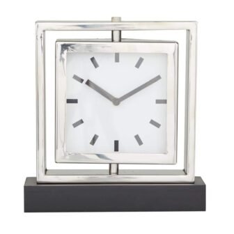 9 in. x 10 in. Silver Stainless Steel Analog Clock with Black...