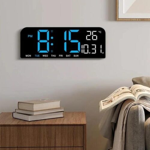 9''Large Digital Wall Clock Temperature Date Week Timing Countdown Light sensing