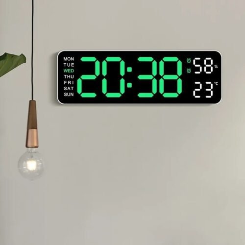 9" Large Digital Wall Clock USB LED Temp Humidity Date Week Auto Dimmer