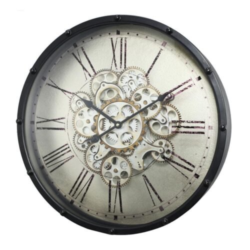 A and B Home Wall Clock 18.1"x18.1"x18.1" Black Roman Numeral Gear Decorative