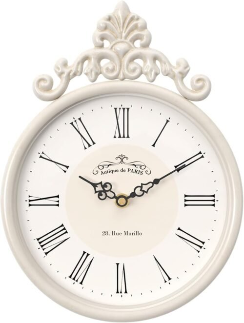 Abdurey Small French Retro Decorative Wall Clock,Ivory White Round Vintage Style