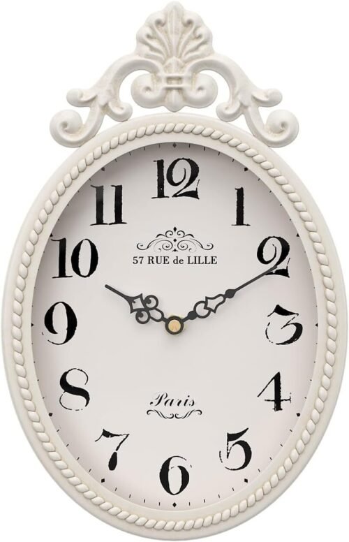 Abdurey Small French Retro Decorative Wall Clock, Ivory White Vintage Oval Style