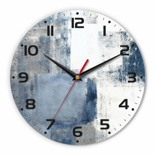 Abstract Art Painting Wall Clock Blue and Grey Modern Squares Artwork Clock 1...