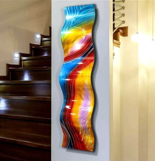 Abstract Metal Wall Art- Large Wave Sculpture - Red Blue Yellow - By Jon Allen