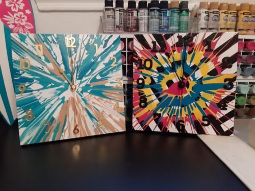 Abstract Painting Wall Clocks, Made from a 12"x12" Canvas Panel, 2 colors