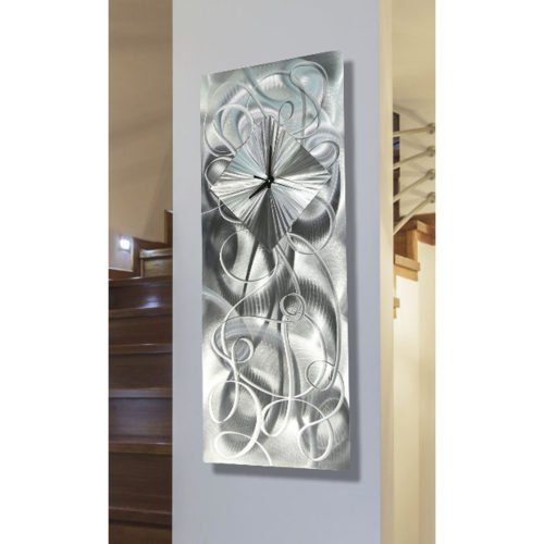 Abstract Silver Metal Wall Clock Art Etched Hanging Sculpture Modern Home Decor