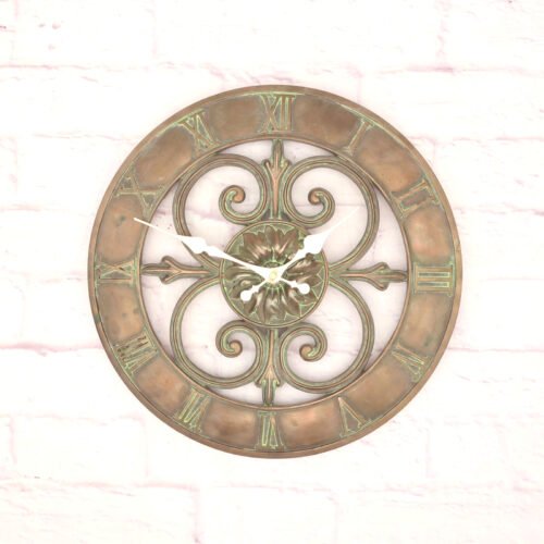 Accent Round Wall Clock Roman Numerals Scrolled Home Decor Bronze/Green