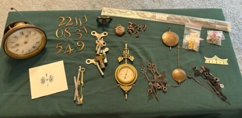 Accessories antique Wall Clocks. Pendulums, Clock Hands, Springs, Keys, Etc.