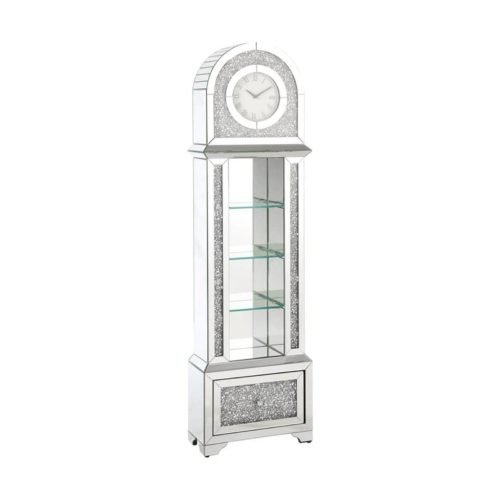 Acme Furniture Noralie Grandfather Clock with LED, Mirrored & Faux Diamonds