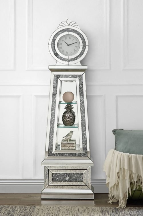 ACME Noralie GRANDFATHER CLOCK W/LED Mirrored & Faux Diamonds