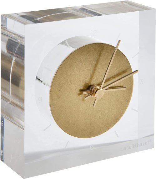 Acrylic and Gold Desk Clock, Home and Work Office Decoration Supplies, 4” W X 4”