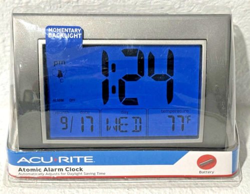 Acurite Atomic Alarm Clock Battery Operated with Date, Temperature & Day of Week