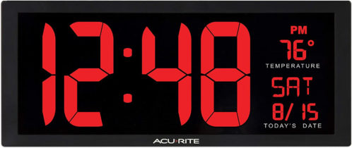 AcuRite 14.5" Large Digital LED Oversized Wall Clock with Date and Temperature