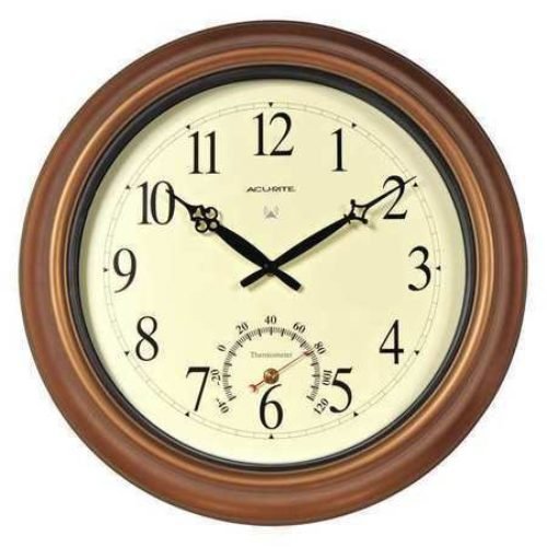 Acurite 50314A2 18" Analog Thermometer Wall Clock, Brown