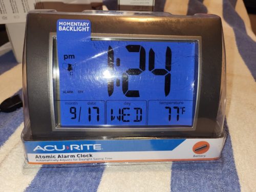 Acurite Atomic Alarm Clock Battery Operated with Date, Temperature & Day of Week
