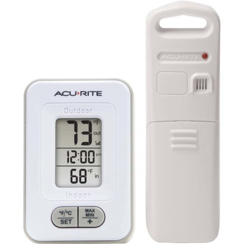 AcuRite Battery-Powered Indoor/Outdoor Digital Thermometer with Clock, White....