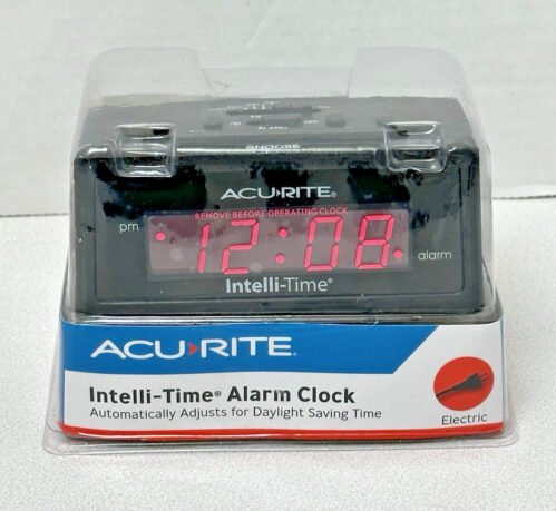 ACU RITE Intelli-Time Alarm Clock 13003A3 NEW Black Electric W/ Snooze Button