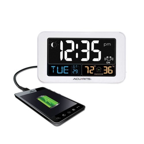 AcuRite Intelli-Time Digital Alarm Clock for Bedroom with USB Charger, Indoor...