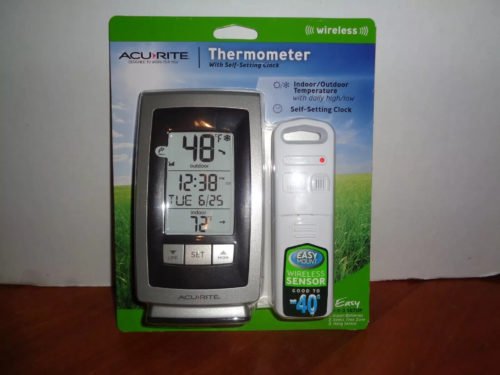 AcuRite Wireless Indoor Outdoor Digital Thermometer with High Low Memory & Clock