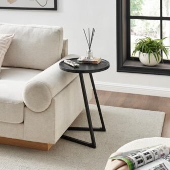 Addison 15.75 In. Round Angled Couch-Side Accent C-Table with Modern Geometric Metal...